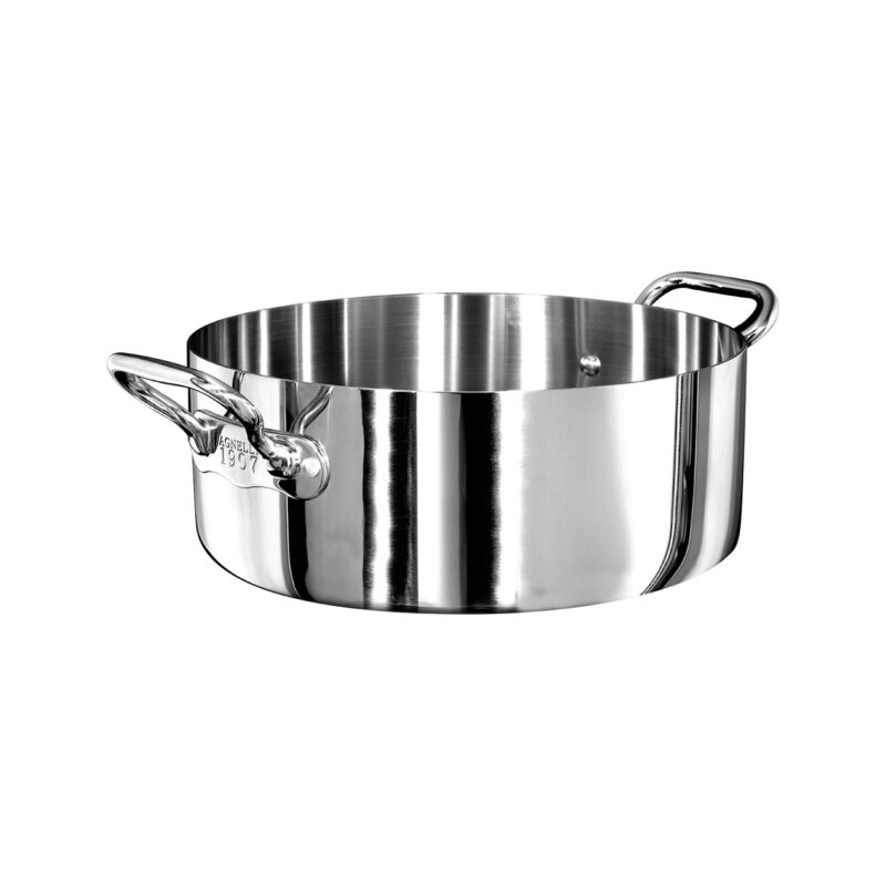 Pentole Agnelli Casseruola induzione 1907 bassa in alluminio e acciaio lucido – 2 maniglie