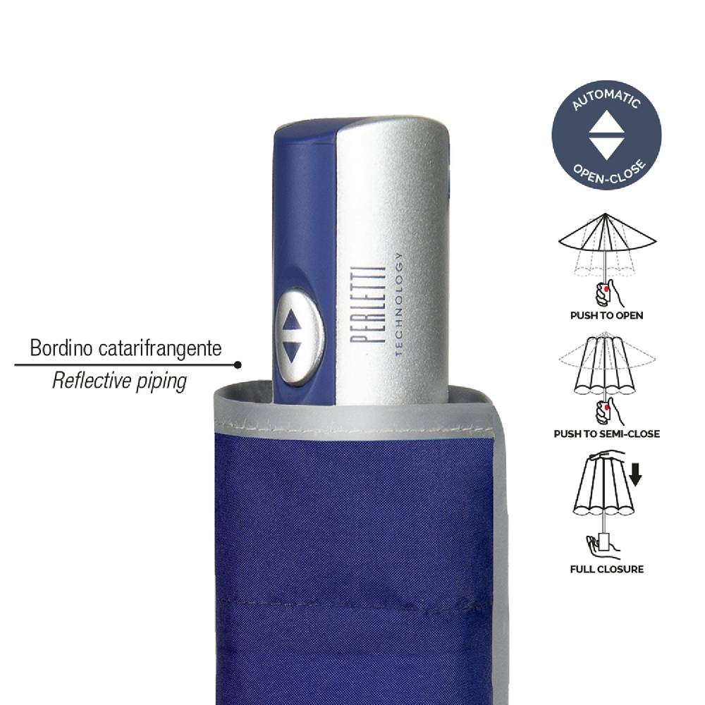 Perletti Ombrello Extra Piatto Apri E Chiudi Riflettente Tinta Unita