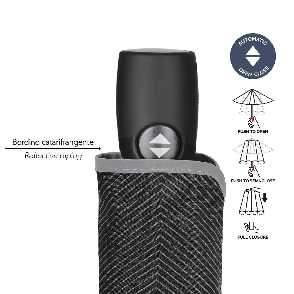 Perletti Ombrello Nero Bordo Catarifrangente Apri E Chiudi Automatico