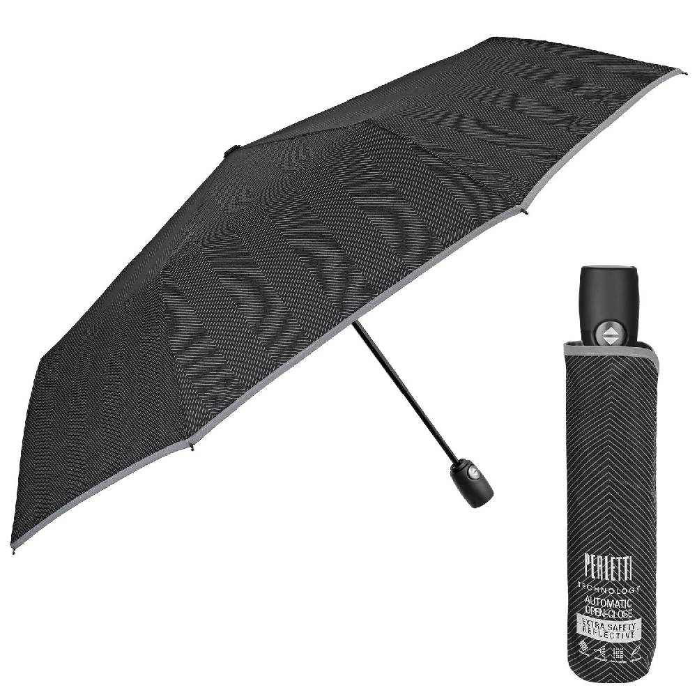 Perletti Ombrello Nero Bordo Catarifrangente Apri e Chiudi Automatico