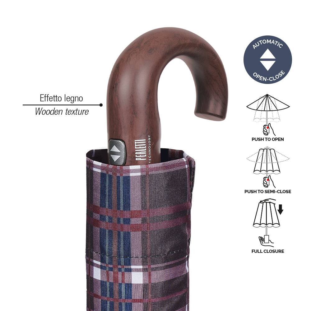 Perletti Ombrello Technology Apri E Chiudi Scozzese Con Manico Curvo
