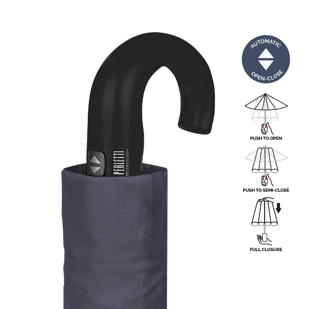 Perletti Ombrello Technology Tinta Unita Con Manico Curvo