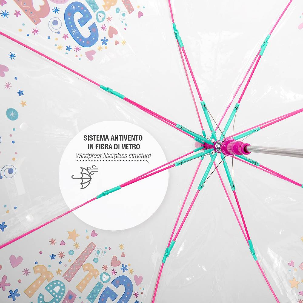 Perletti Ombrello Trasparente Girl Power Automatico