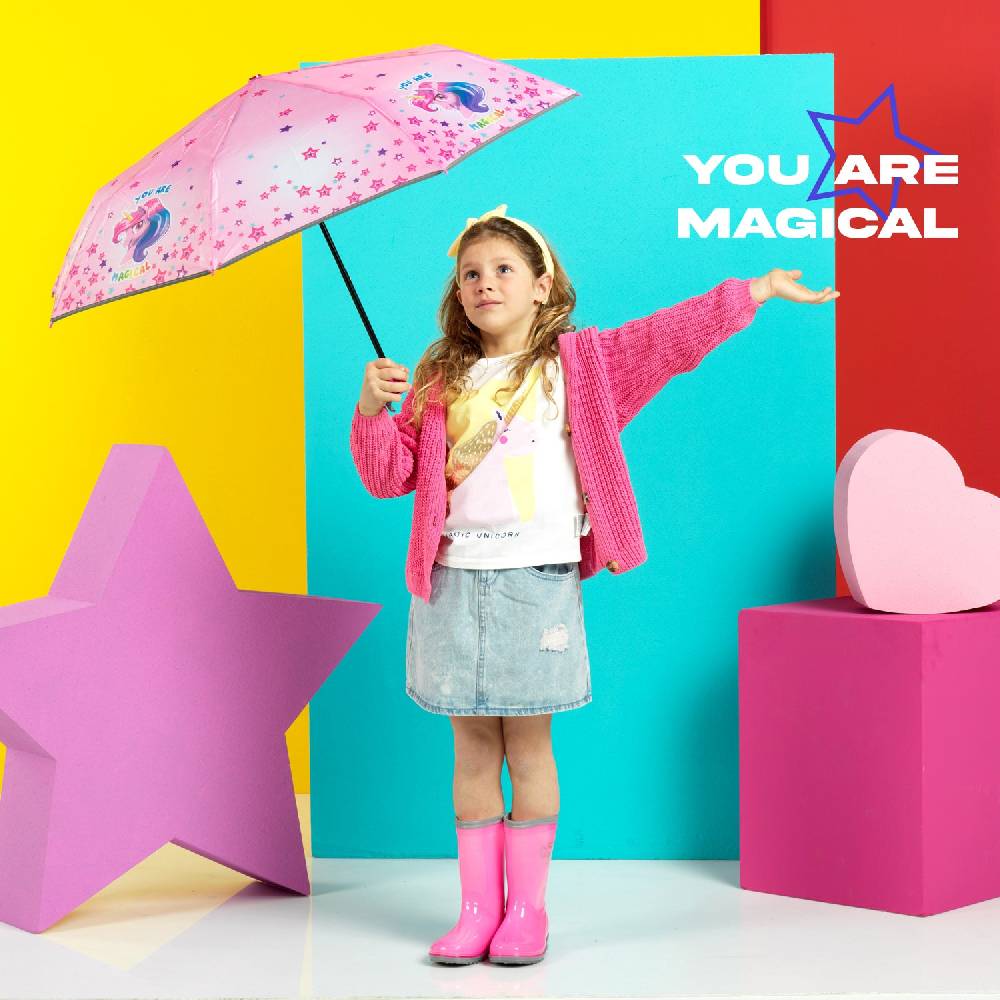 Perletti Ombrello Unicorno Rosa Con Stelle Colorate