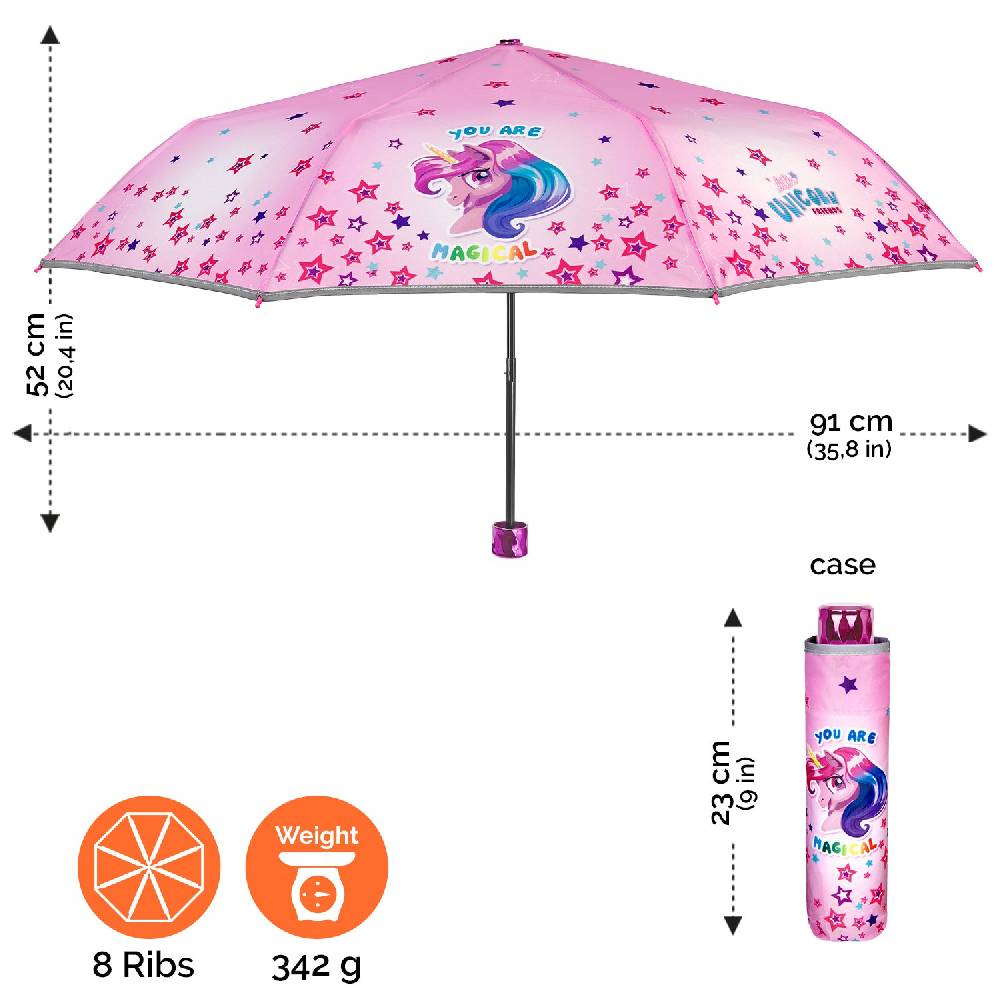 Perletti Ombrello Unicorno Rosa Con Stelle Colorate
