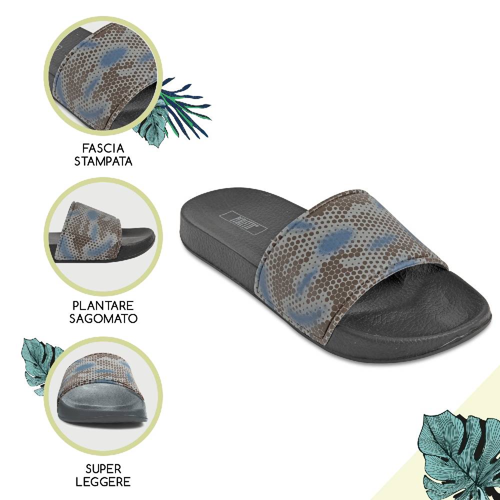 Perletti Ciabatte Camouflage A Fascia Da Uomo