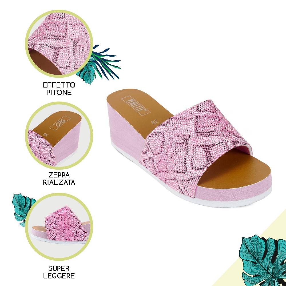 Perletti Ciabatte Pitonate Con Zeppa