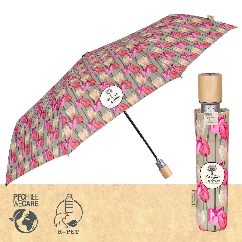 Perletti Ombrello Green Automatico Tulipani Rosa