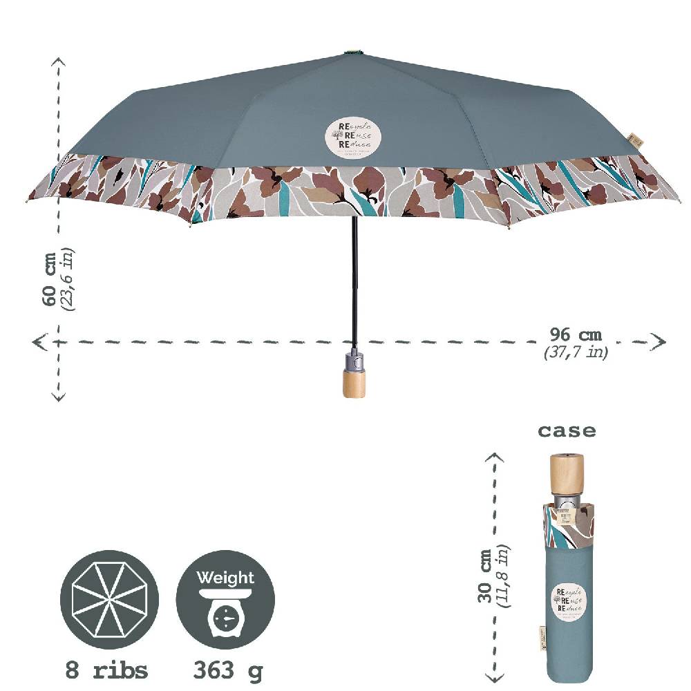 Perletti Ombrello Green Con Bordo Floreale