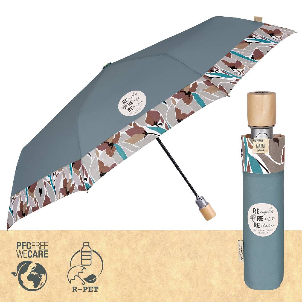 Perletti Ombrello Green Con Bordo Floreale