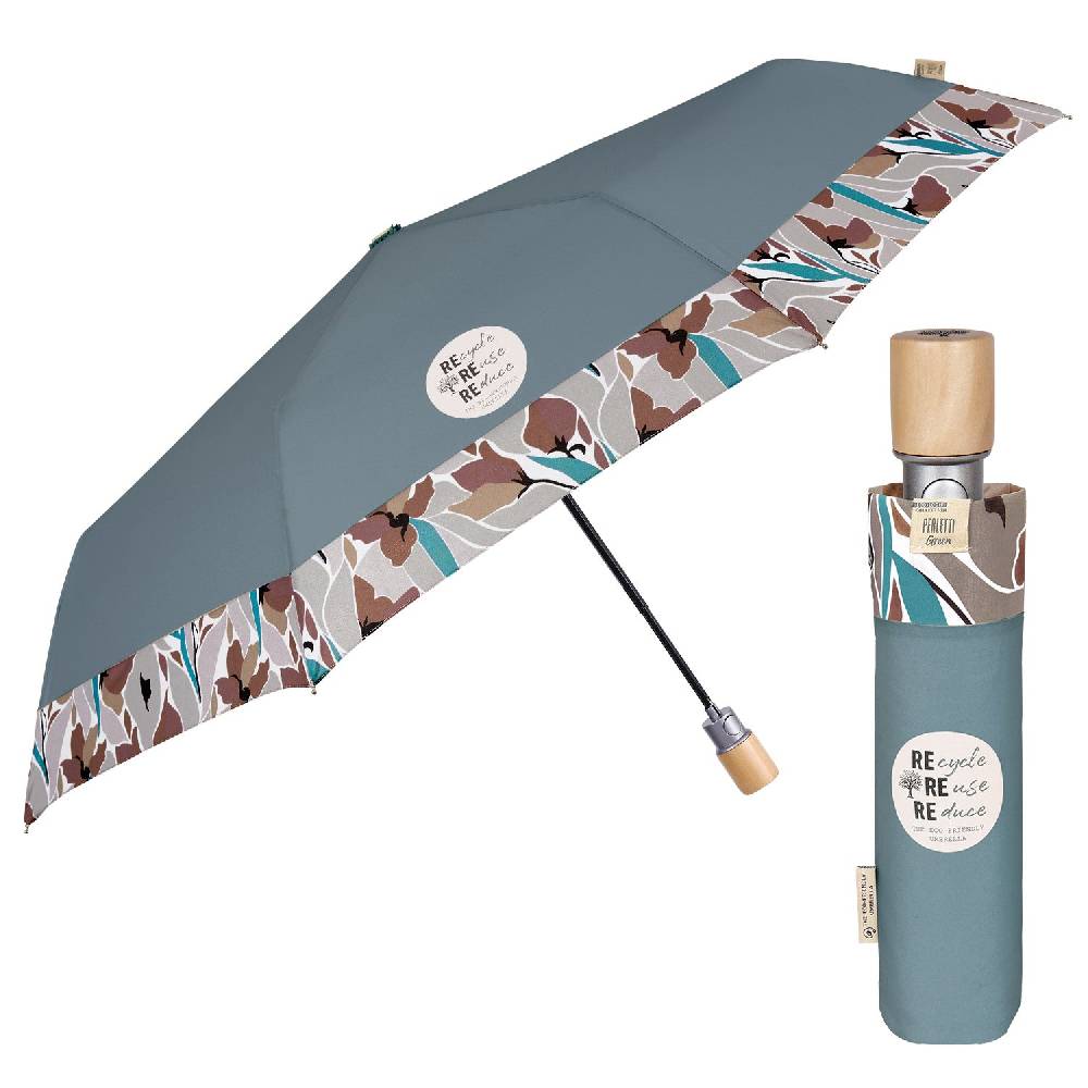 Perletti Ombrello Green con Bordo Floreale