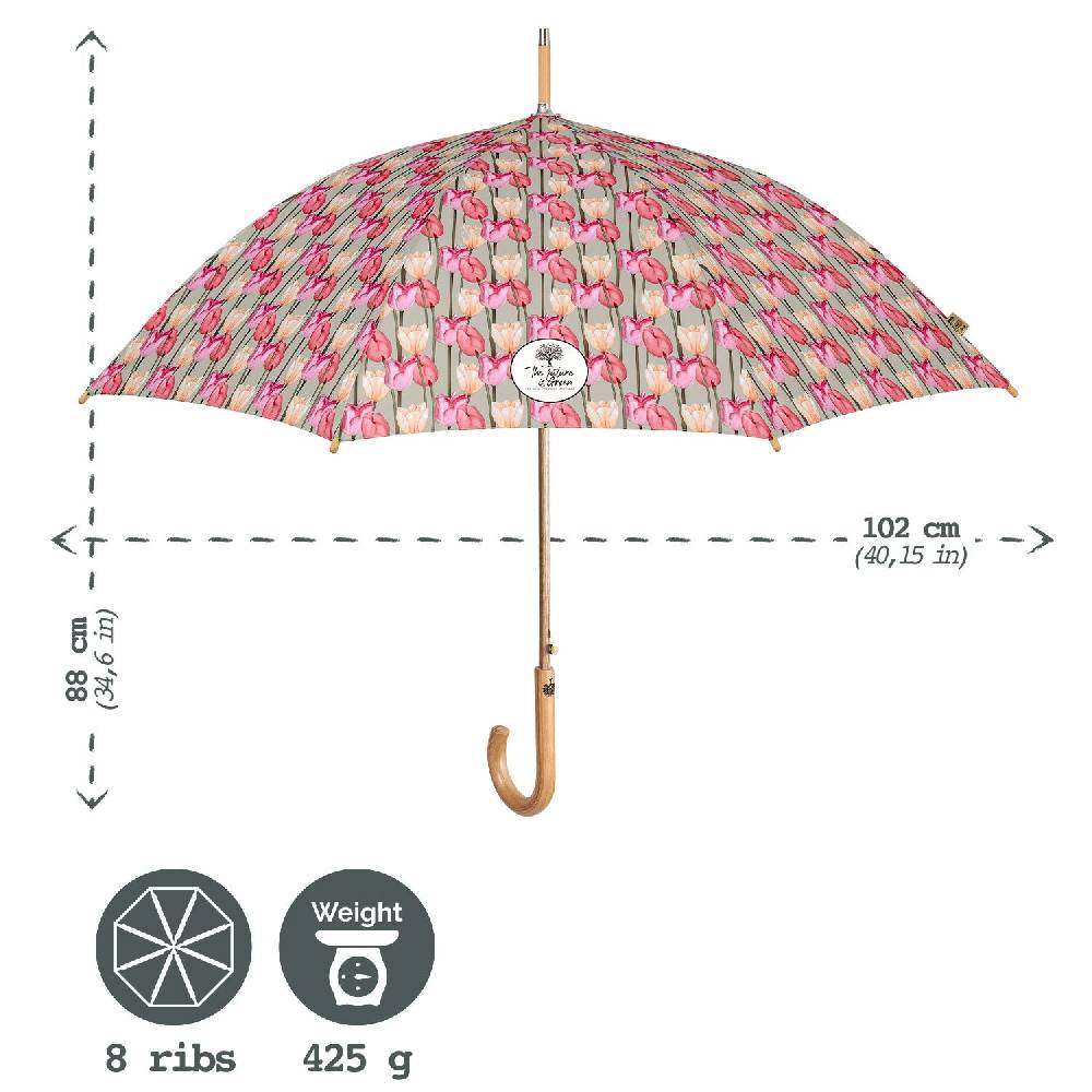 Perletti Ombrello Green Lungo Tulipani Rosa