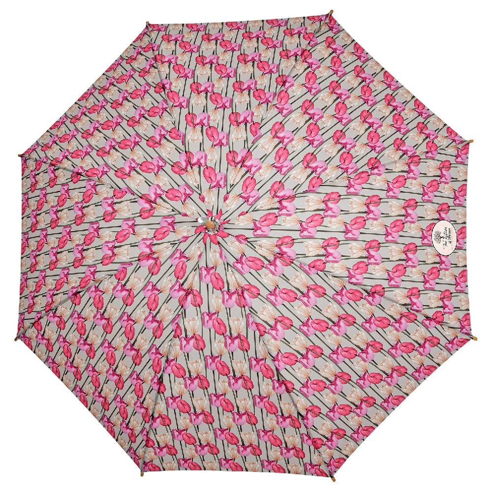 Perletti Ombrello Green Lungo Tulipani Rosa