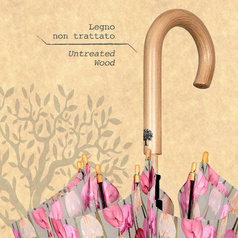 Perletti Ombrello Green Lungo Tulipani Rosa