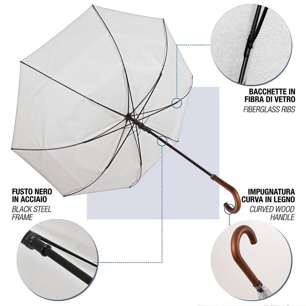 Perletti Ombrello Sposa Bianco Manico Legno