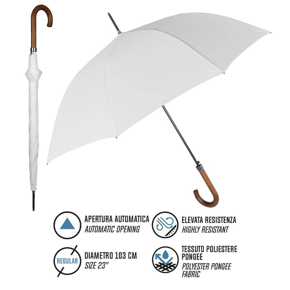 Perletti Ombrello Sposa Bianco Manico Legno