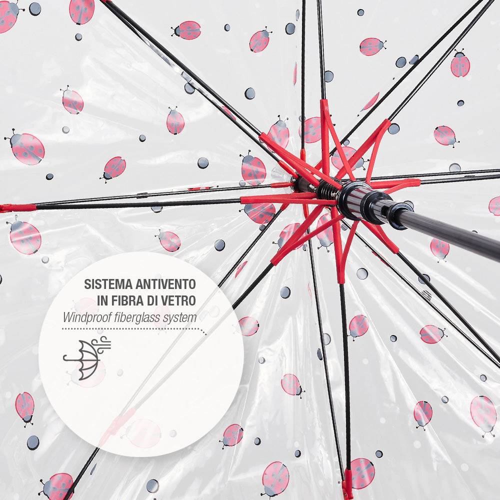 Perletti Ombrello Trasparente Con Coccinelle