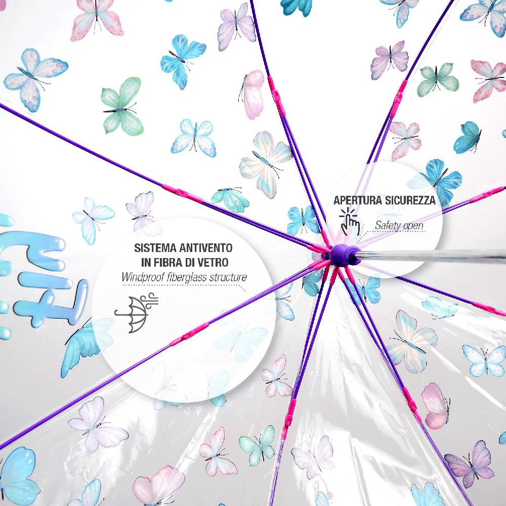 Perletti Ombrello Trasparente Farfalle