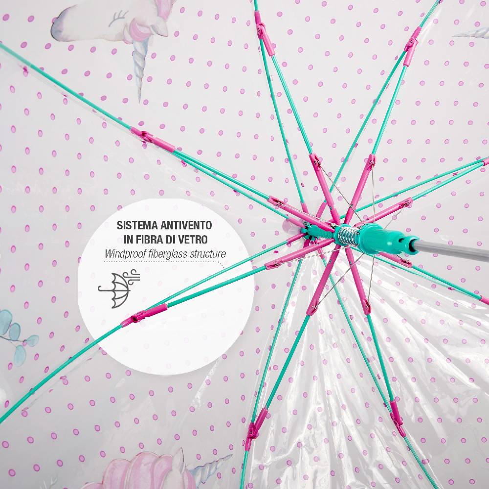 Perletti Ombrello Trasparente Unicorno Automatico