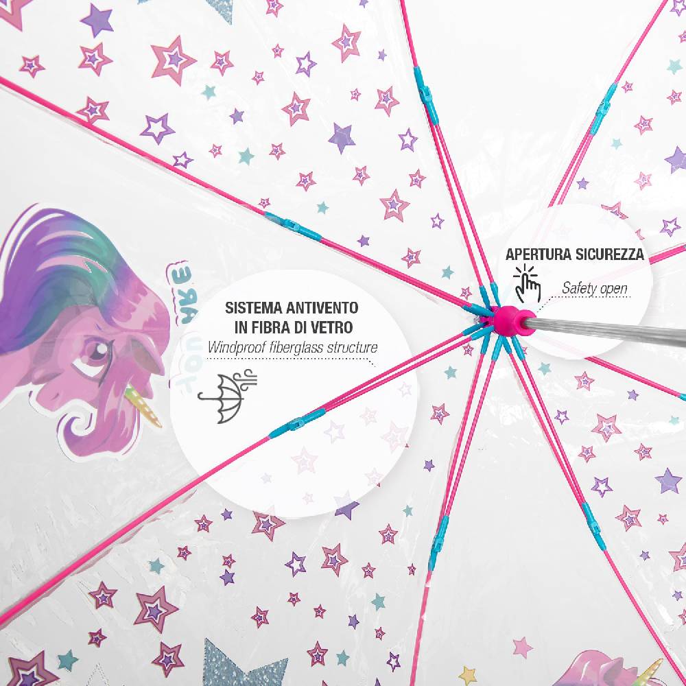 Perletti Ombrello Unicorno Trasparente Con Stelle
