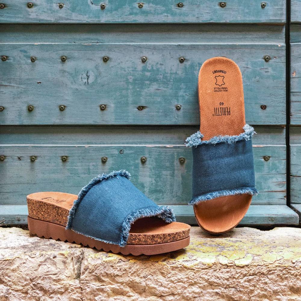 Perletti Sandalo Denim Con Zeppa