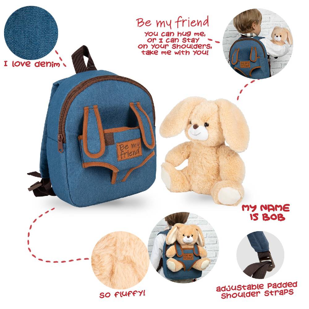 Perletti Zaino In Denim Con Peluche