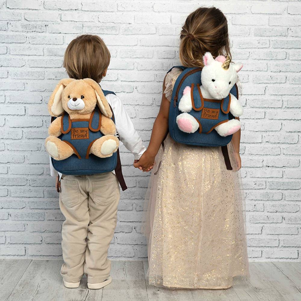 Perletti Zaino In Denim Con Peluche