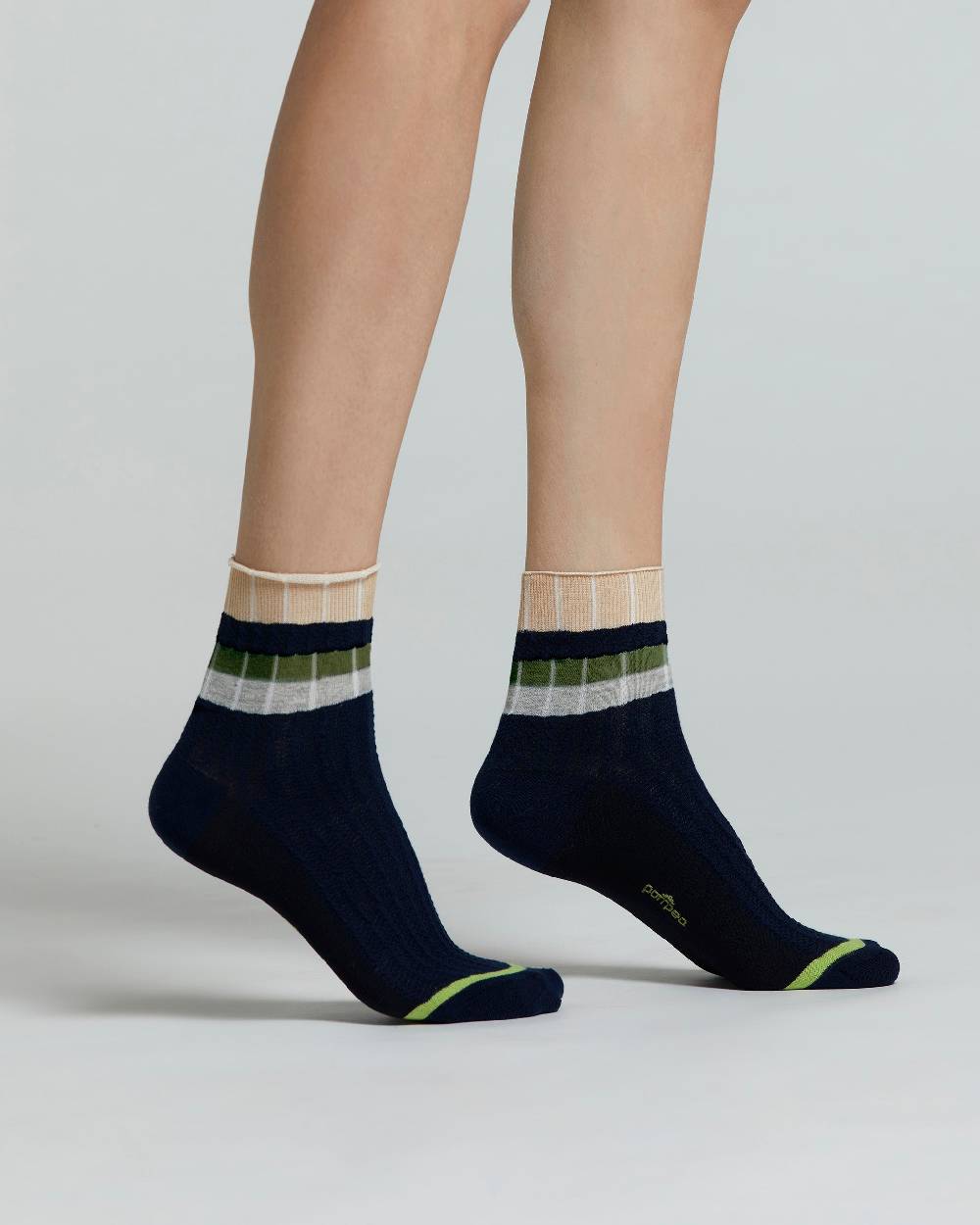 Pompea CALZINO COTONE BEGONIA CON RIGHE ORIZZONTALI A CONTRASTO