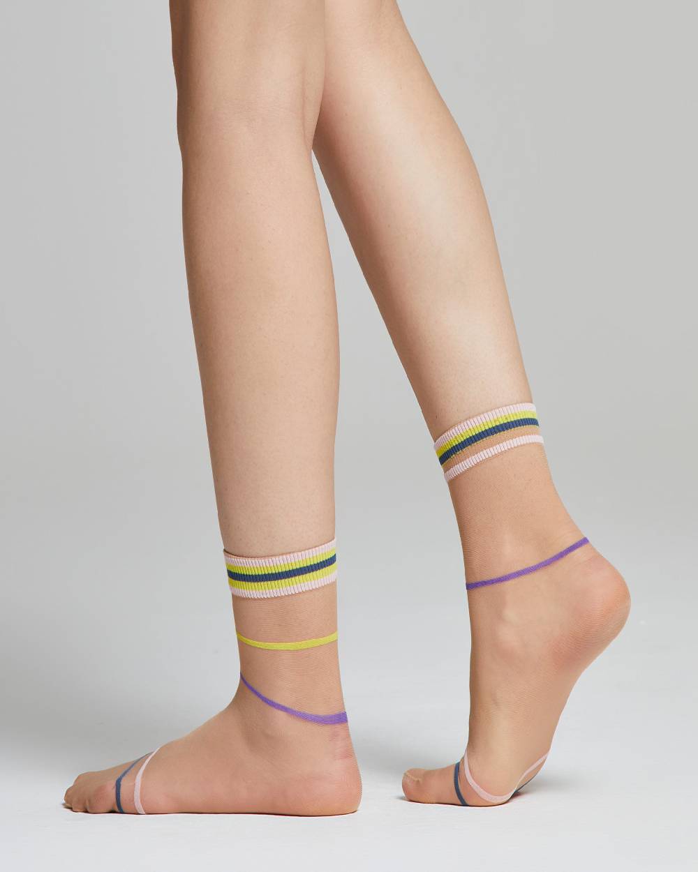 Pompea Calzino Velato Tulipano Con Righe E Polsino Colorati