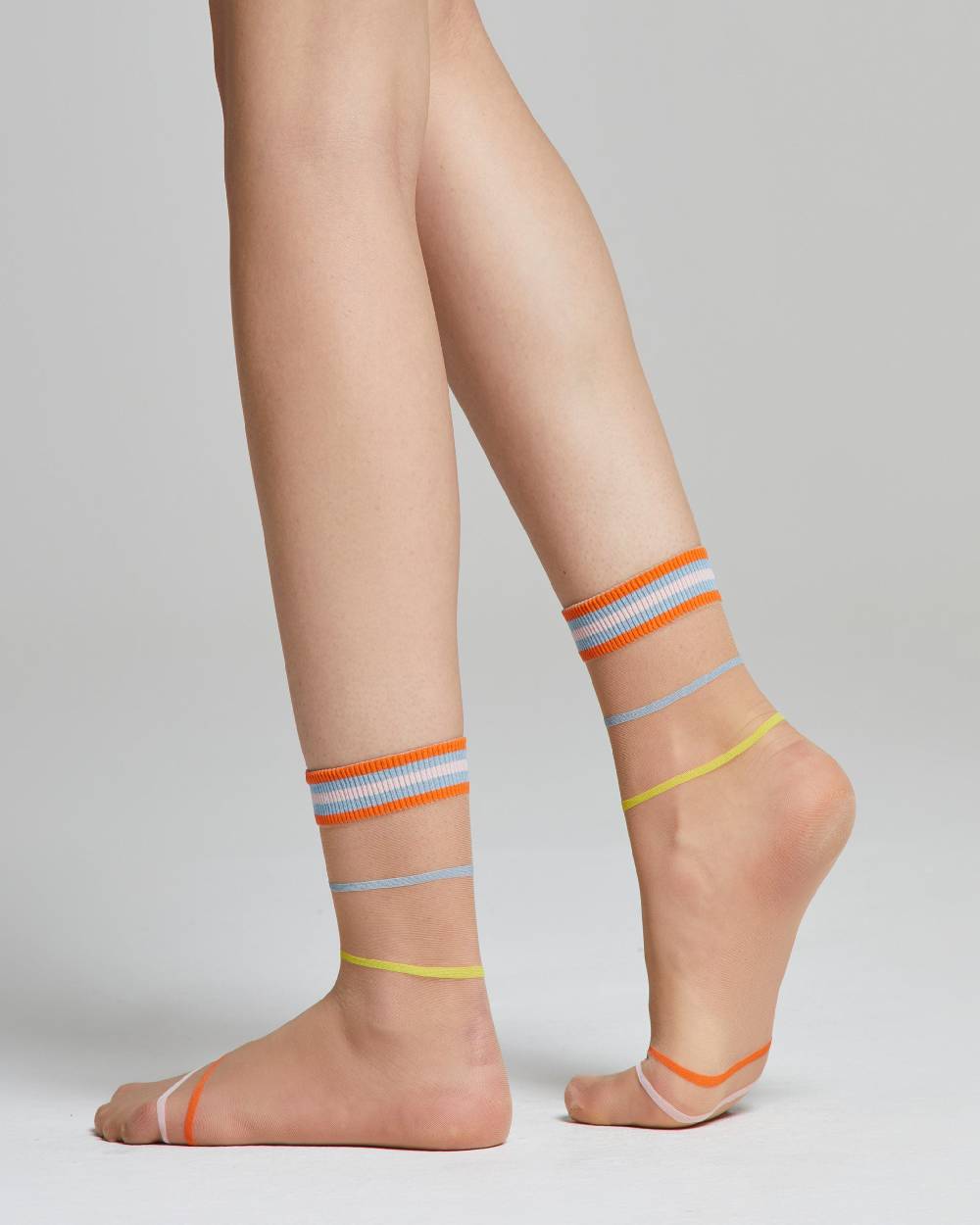 Pompea Calzino Velato Tulipano Con Righe E Polsino Colorati