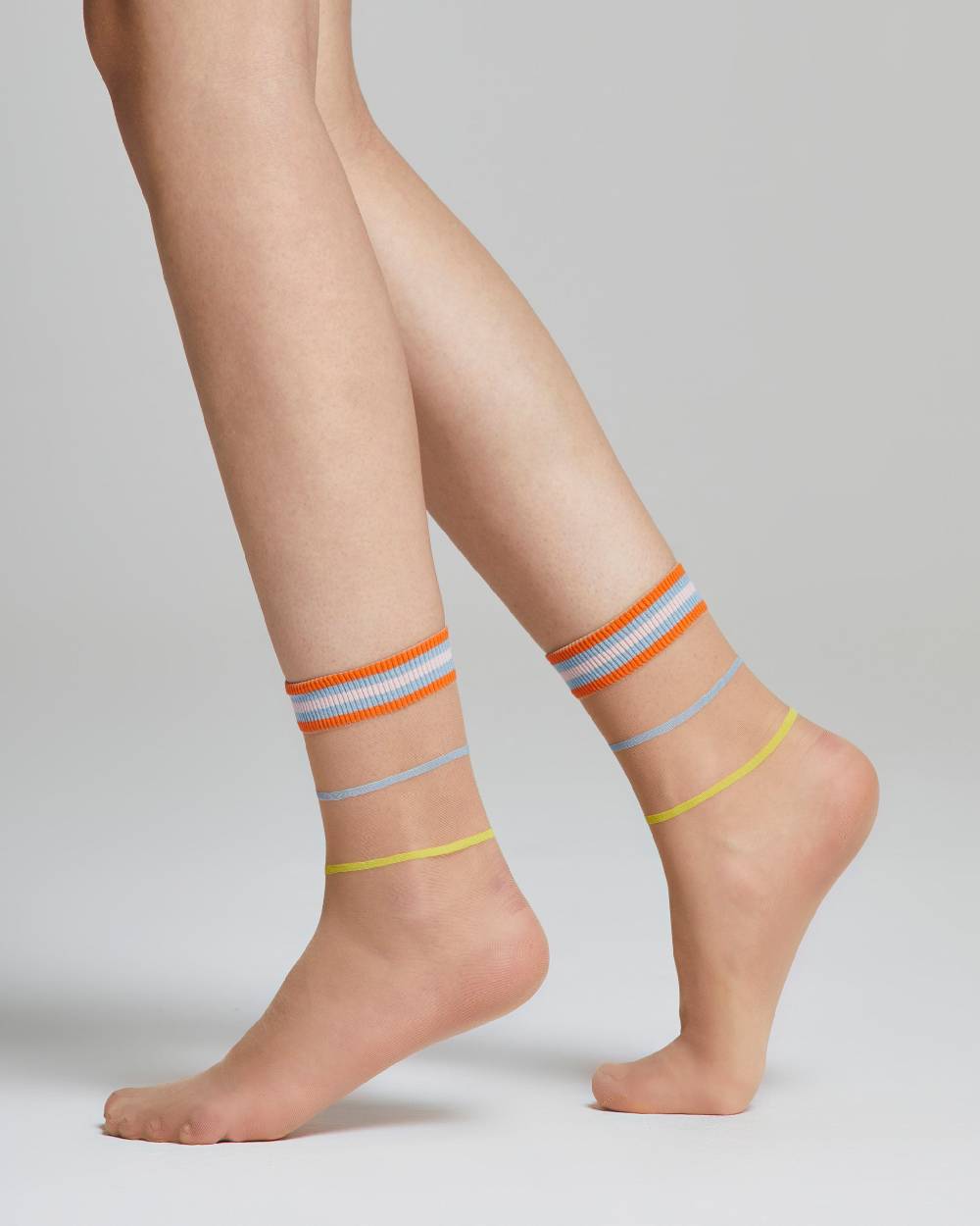 Pompea Calzino velato Tulipano con righe e polsino colorati