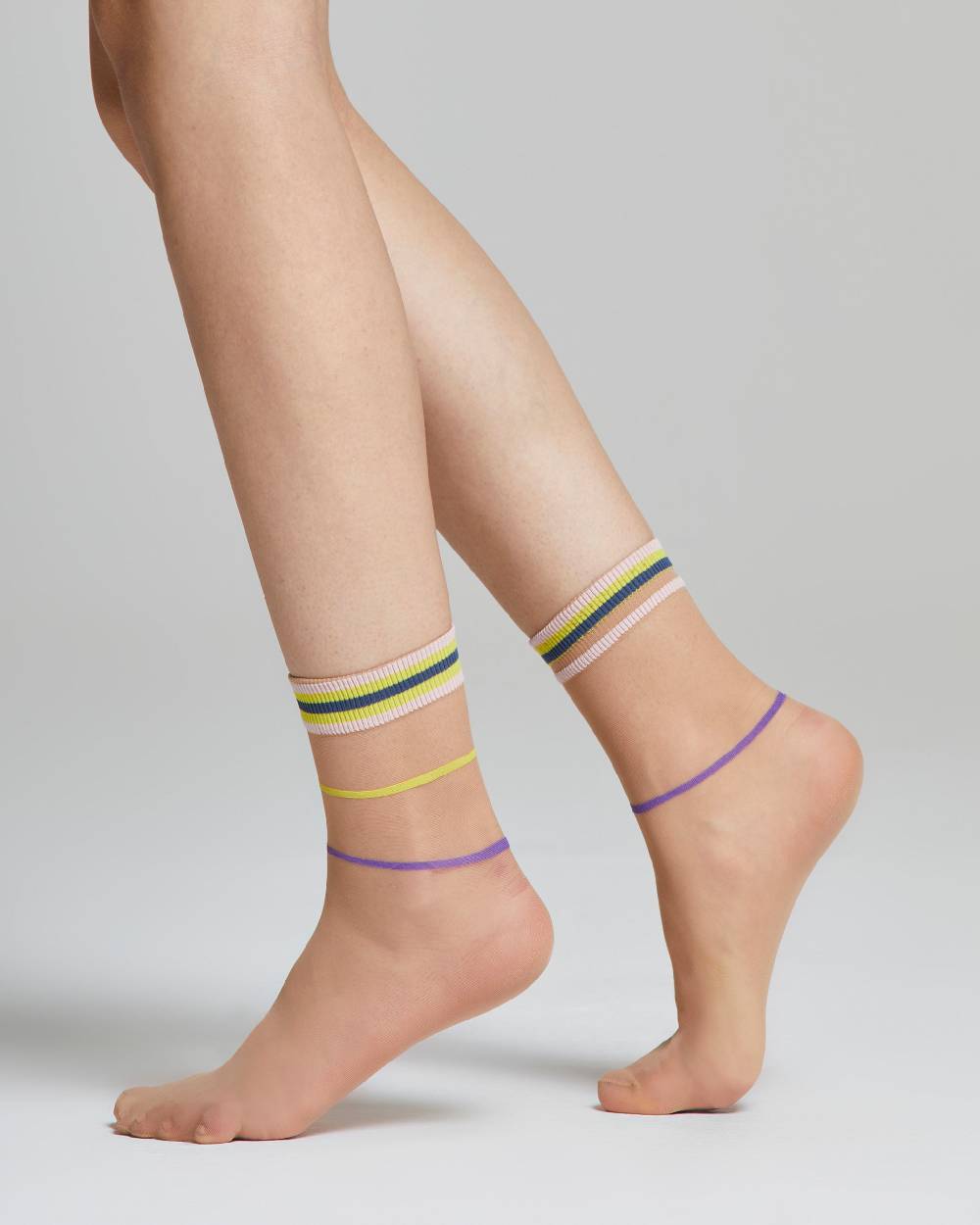 Pompea Calzino velato Tulipano con righe e polsino colorati