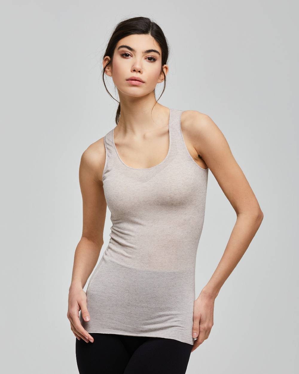 Pompea CANOTTA SPALLA LARGA SCOLLO TONDO IN MODAL CASHMERE