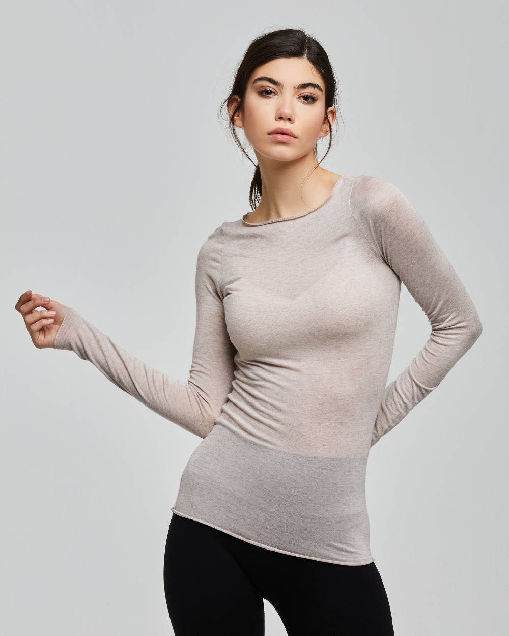 Pompea Maglia con scollo a barchetta in modal cashmere