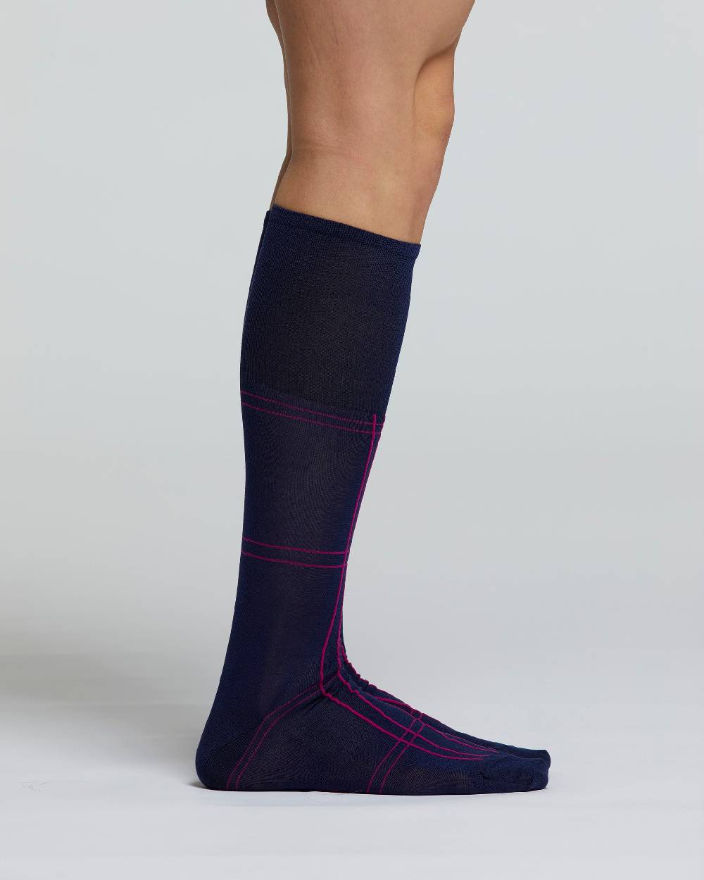 Pompea CALZA LUNGA COTONE AMARANTO MOTIVO A RIGHE