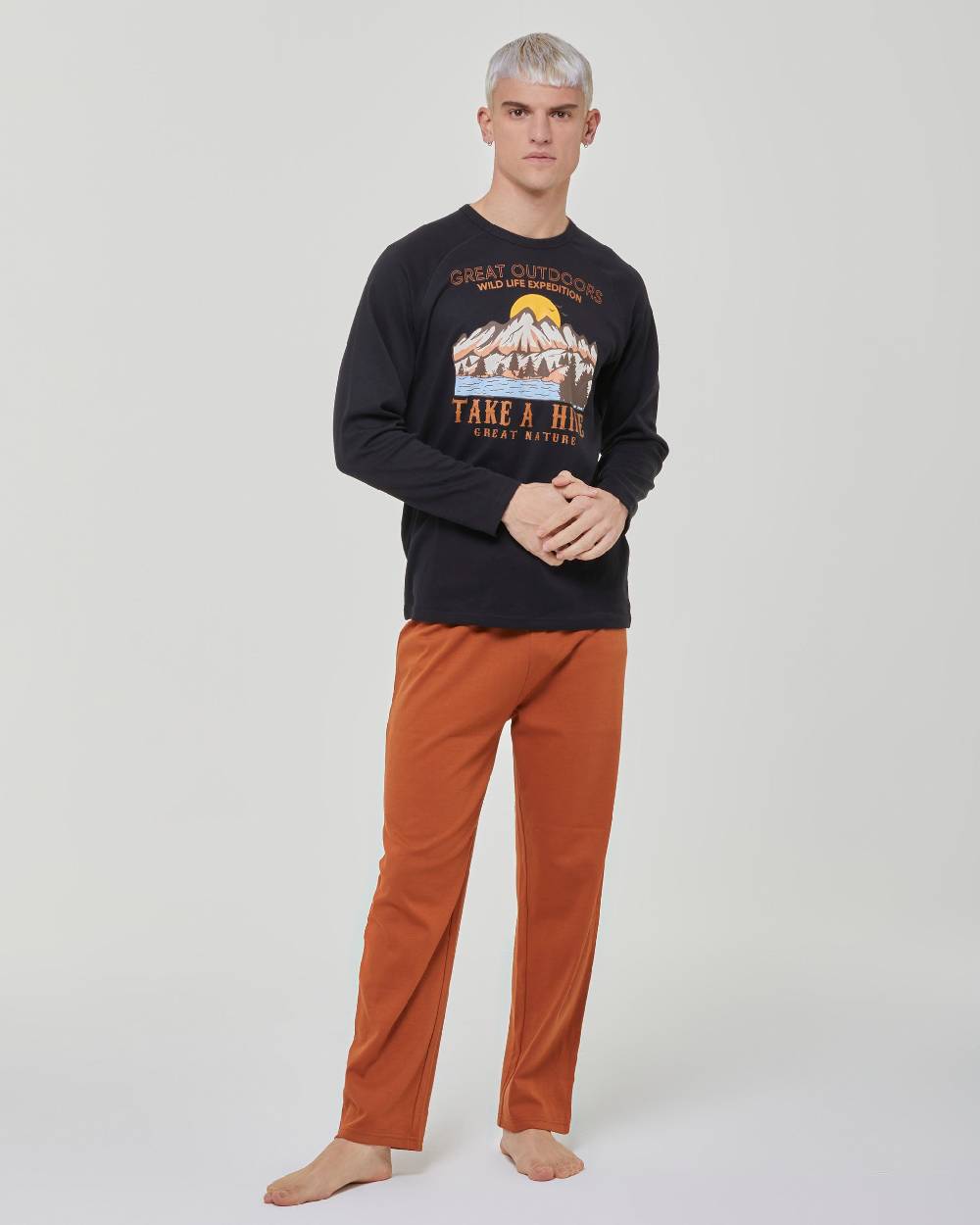 Pompea Pigiama lungo cotone interlock Arachide