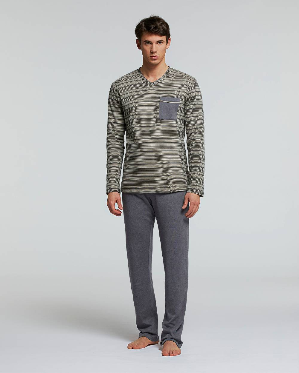 Pompea PIGIAMA LUNGO COTONE INTERLOCK NEBBIOLO