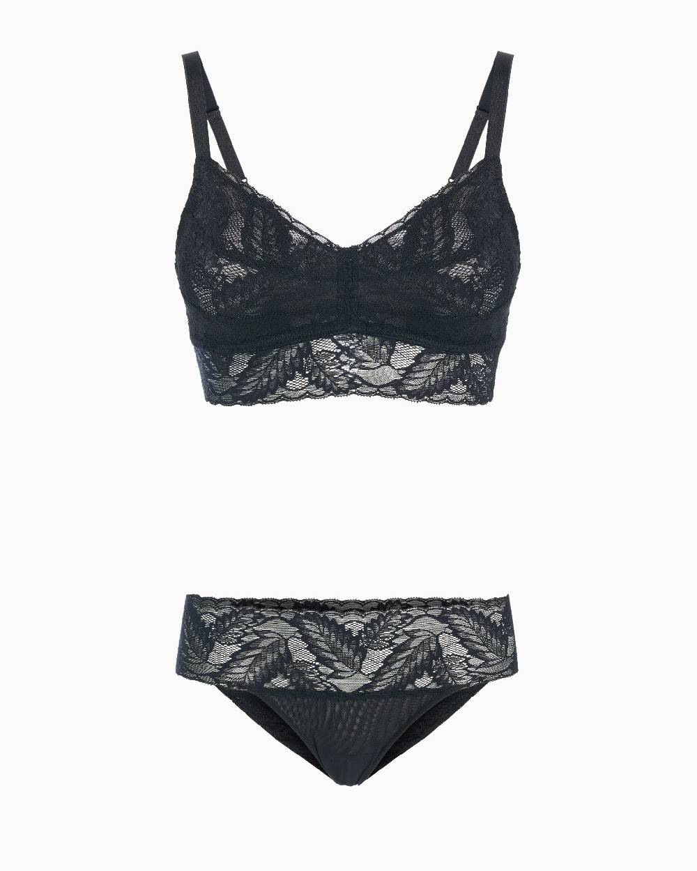 Pompea Set Completo coordinato Intimo Pizzo (Nero)