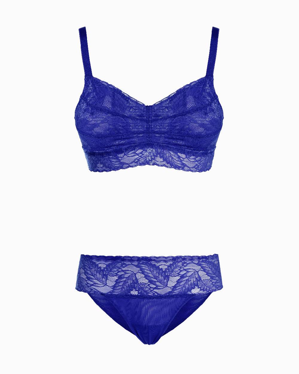 Pompea Set Completo coordinato Intimo Pizzo (Blu cobalto)