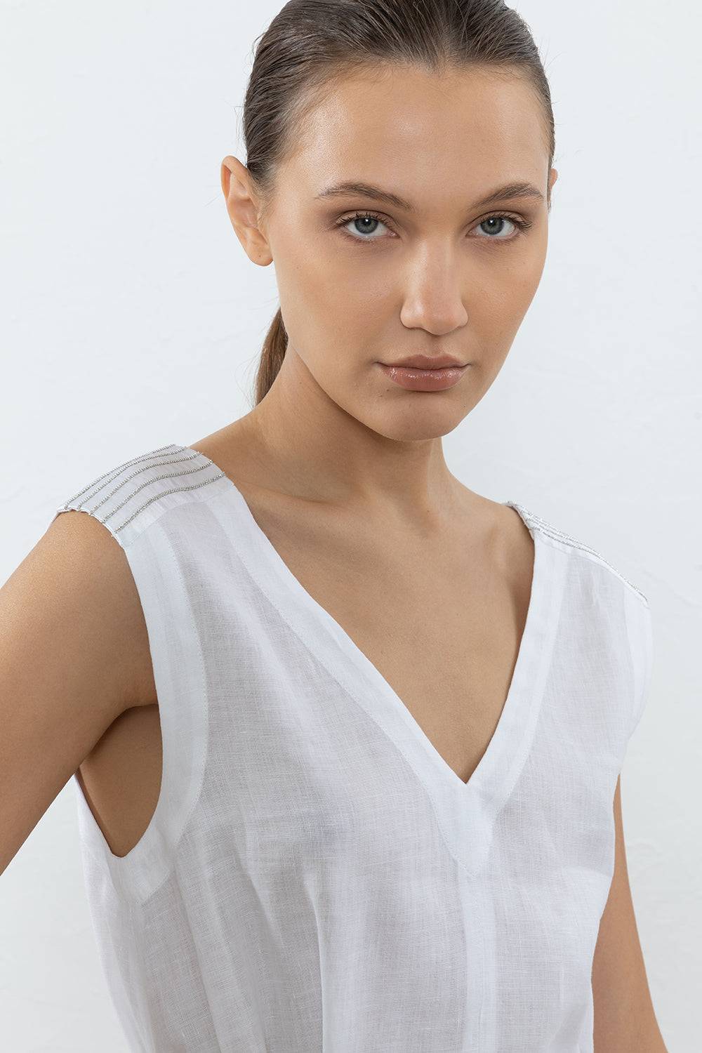 Peserico Abito Con Scollo A V In Leggera Tela Di Lino