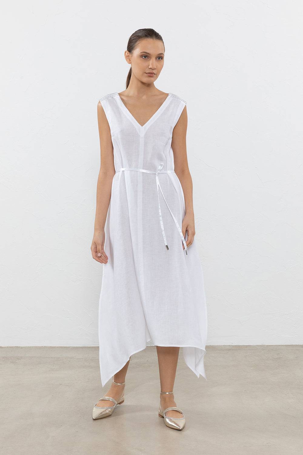 Peserico Abito con scollo a V in leggera tela di lino