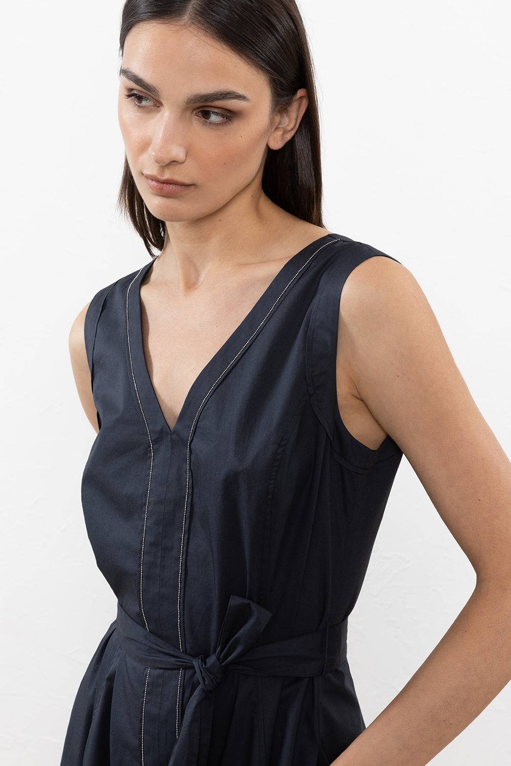 Peserico Abito Lungo In Leggero Raso Di Cotone Stretch