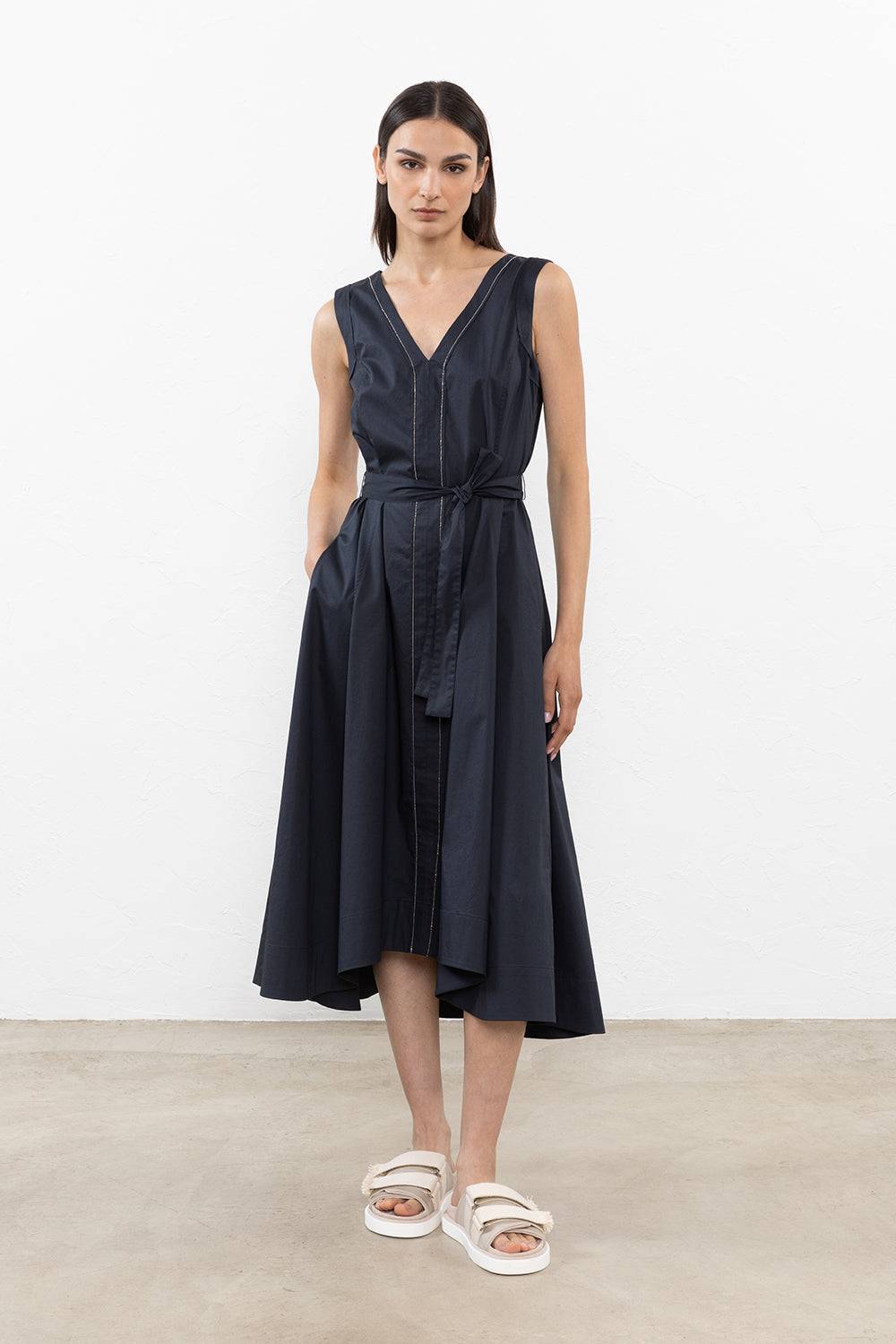 Peserico Abito lungo in leggero raso di cotone stretch