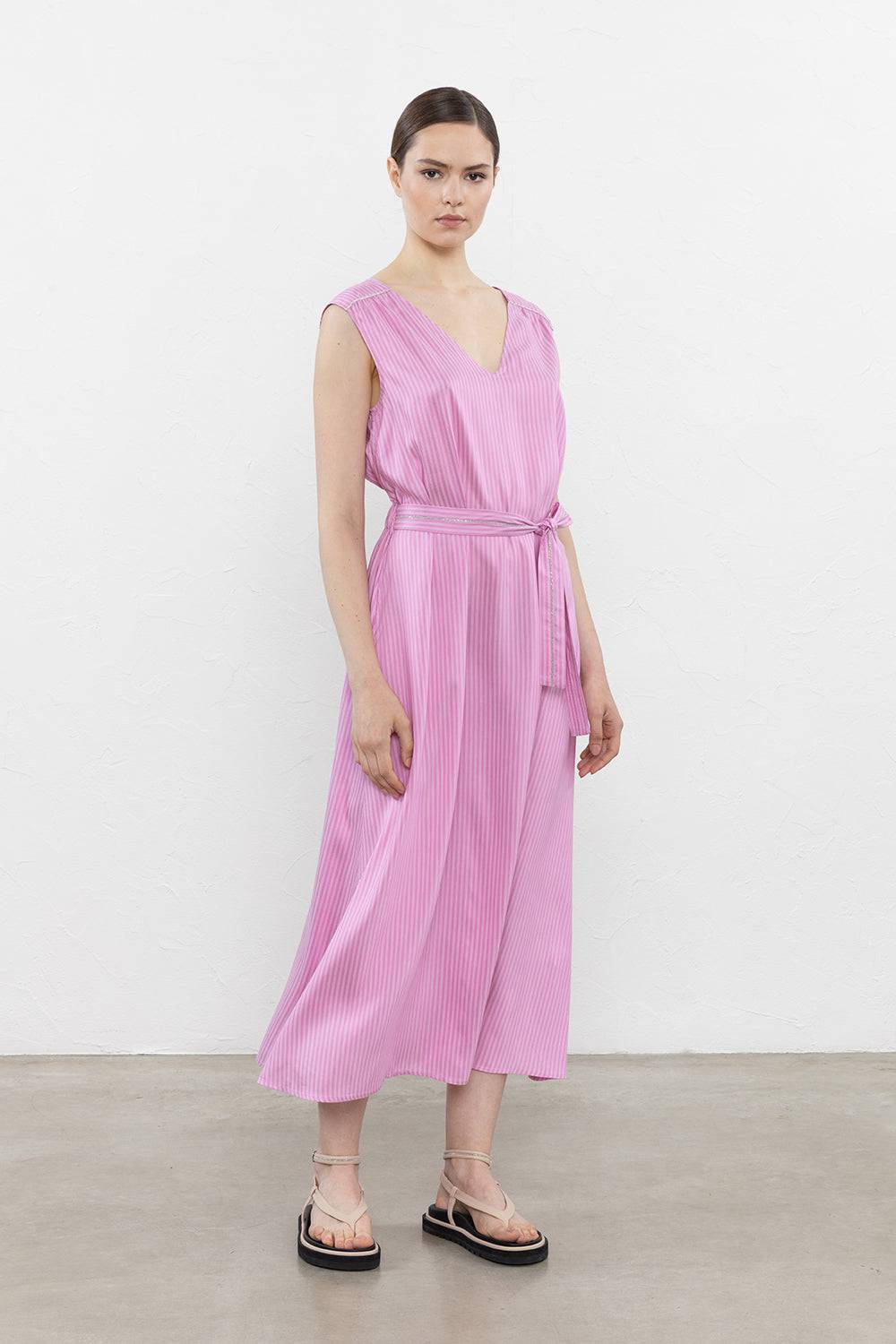 Peserico Abito lungo rigato in voile di viscosa e seta