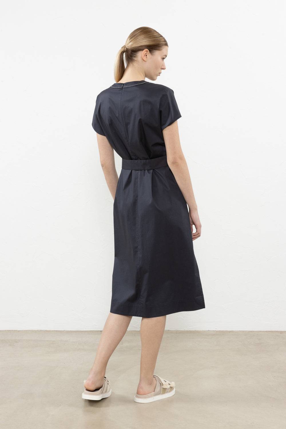 Peserico Abito Midi In Leggero Raso Di Cotone Stretch