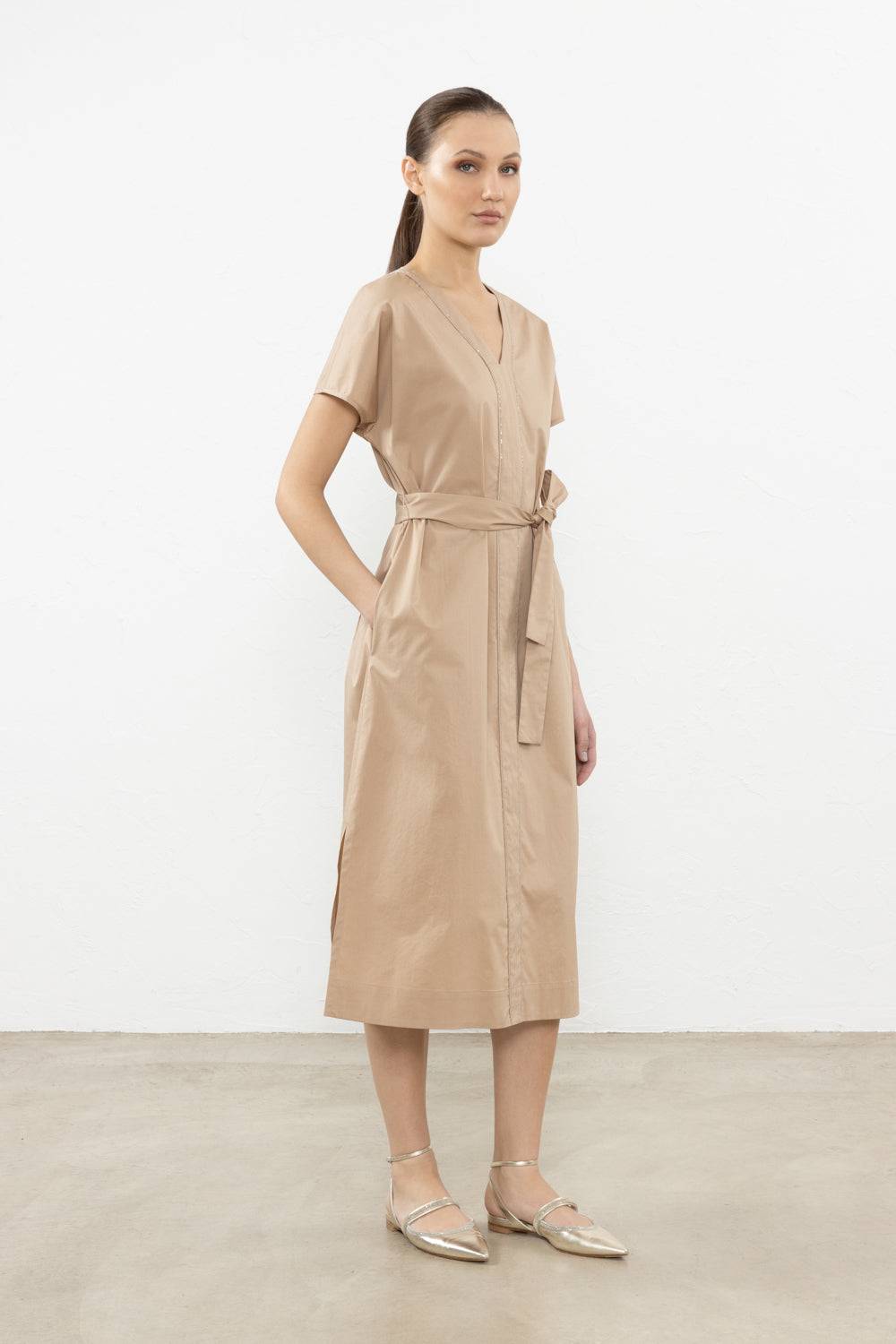 Peserico Abito midi in leggero raso di cotone stretch