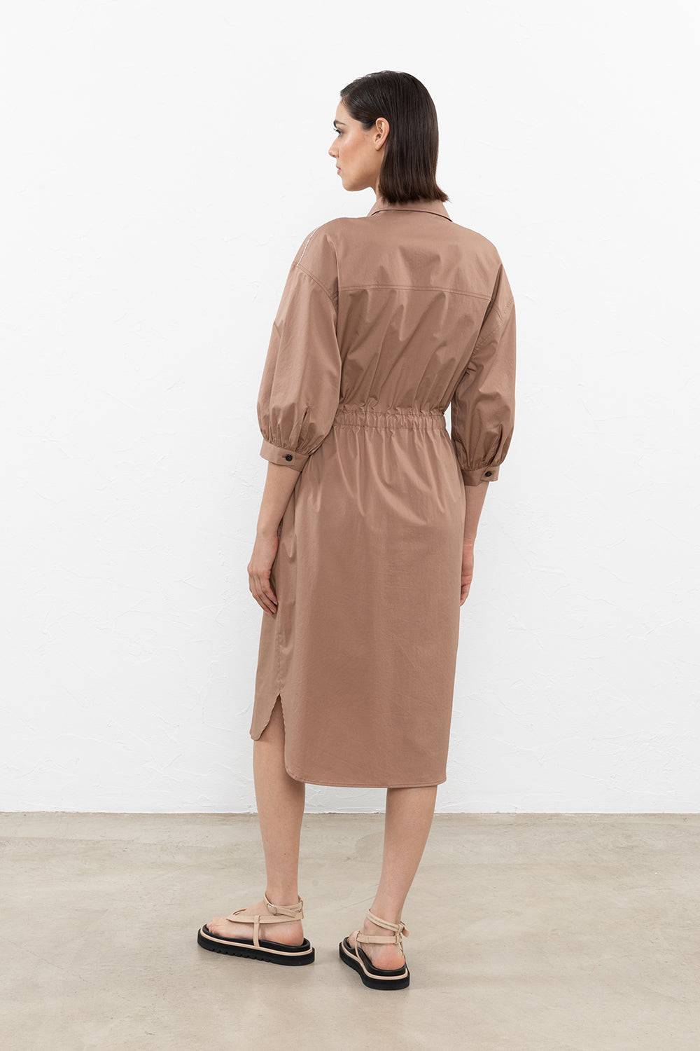 Peserico Abito Midi In Leggero Raso Di Cotone Stretch