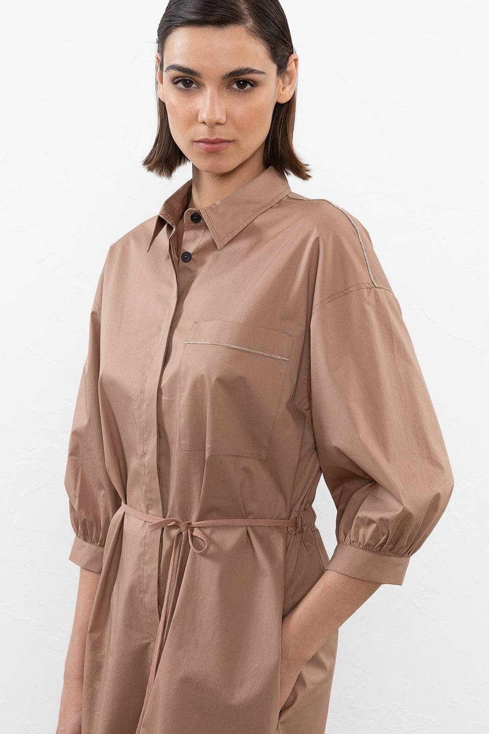 Peserico Abito Midi In Leggero Raso Di Cotone Stretch