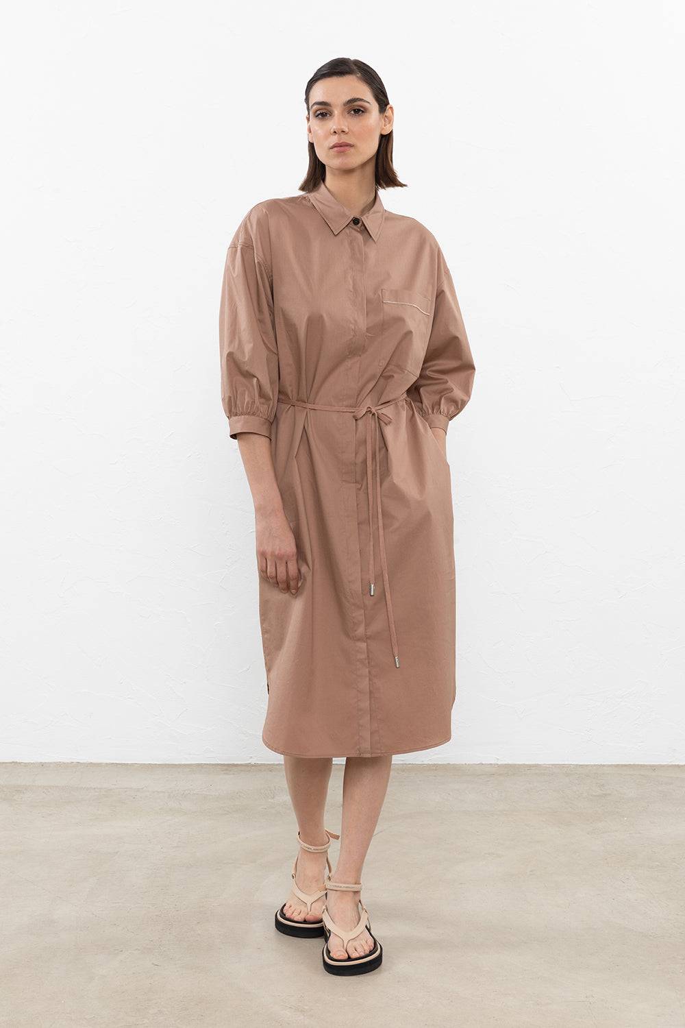 Peserico Abito midi in leggero raso di cotone stretch