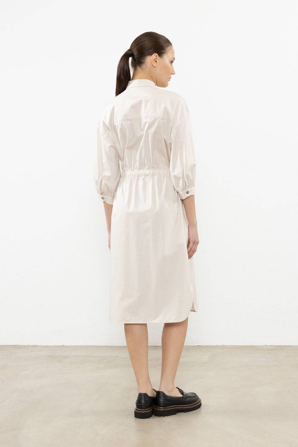 Peserico Abito Midi In Leggero Raso Di Cotone Stretch